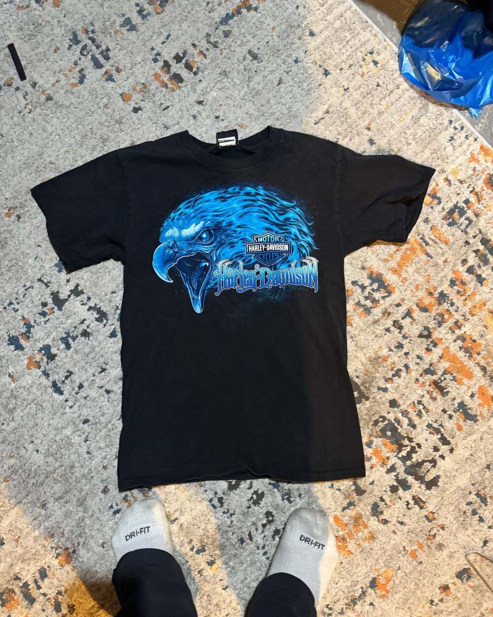 Vintage Harley-Davidson Redline Saskatoon Canada Blue Flame Eagle T-Shirt Small